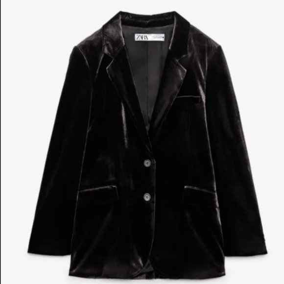 Zara Women NEW Limited Edition SILK BLEND Velvet Blazer TOBACCO 9342/928 - Picture 9 of 14